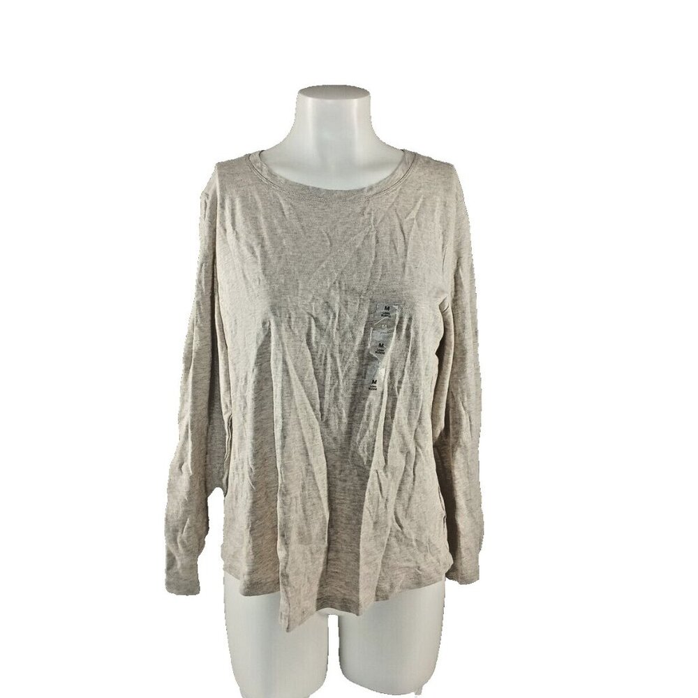 NWT STYLE&CO Long Sleeve T-shirt M(8-10) Beige Pullover Cotton Blend